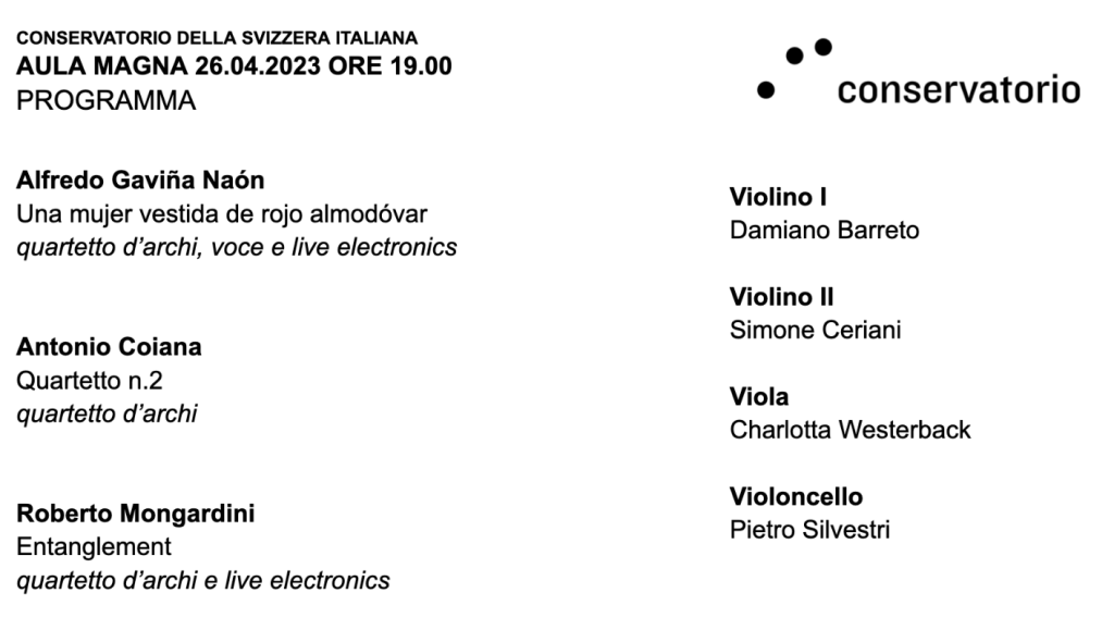CONCERTI DEL CONSERVATORIO DELLA SVIZZERA ITALIANA